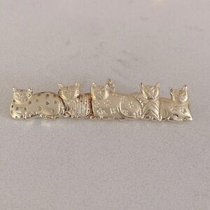 Gold Cat Brooch Five Artsy Sitting Cats Pin